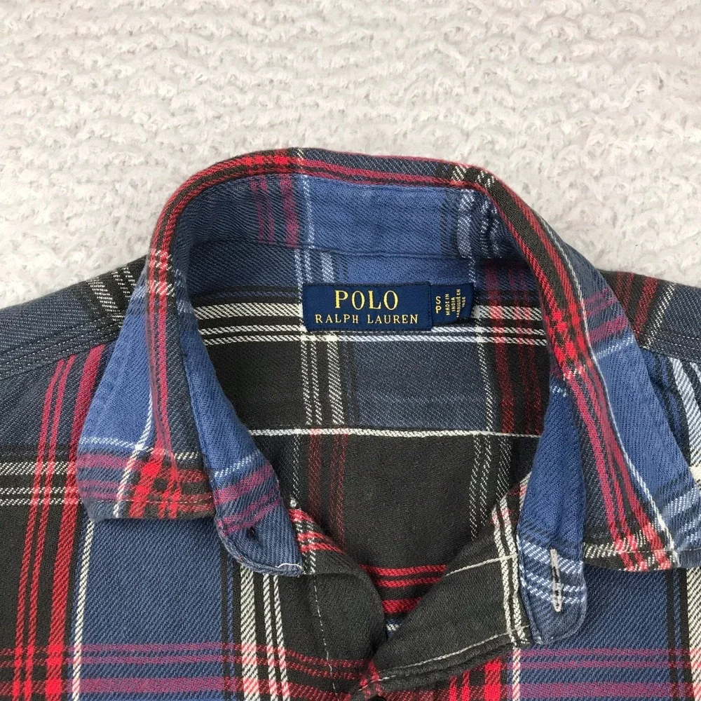 Polo Ralph Lauren Shirt Mens S Blue Plaid Flannel Button Up Pocket Long Sleeve